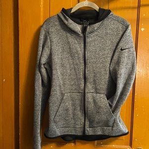 grey fleece lined nike hooded zip up jacket sweatshirt size medium women’s